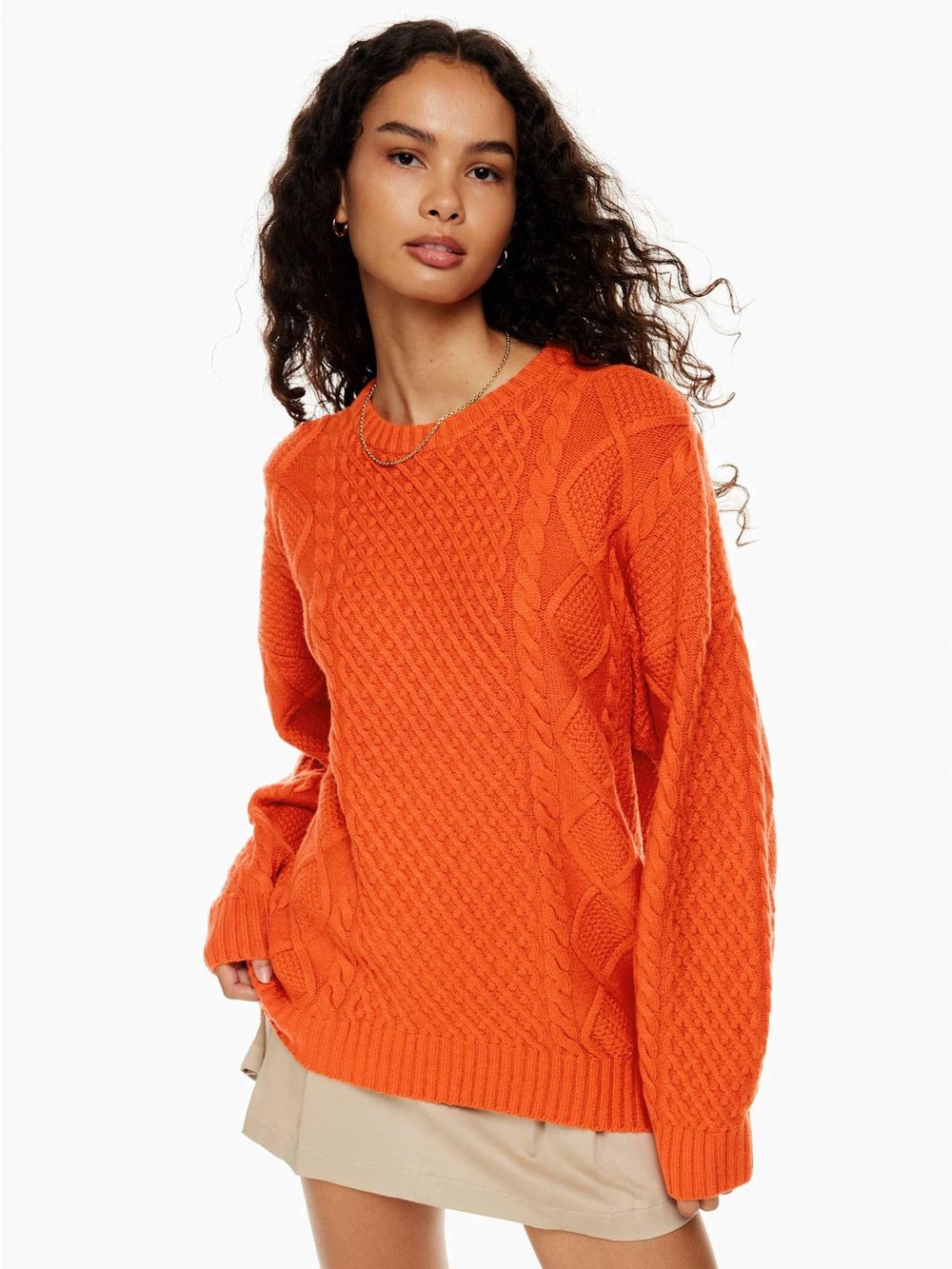 Aritzia Sunday Best Orange Cable Knit Crewneck Oversized Sweater Size 2XS